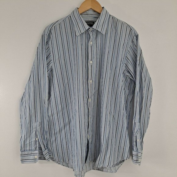 Michael by Michael Kors  Men's Button Down Long Sleeve Shirt Navy Blue White XL - Picture 1 of 8